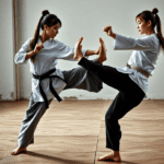 2 women doing martial art.