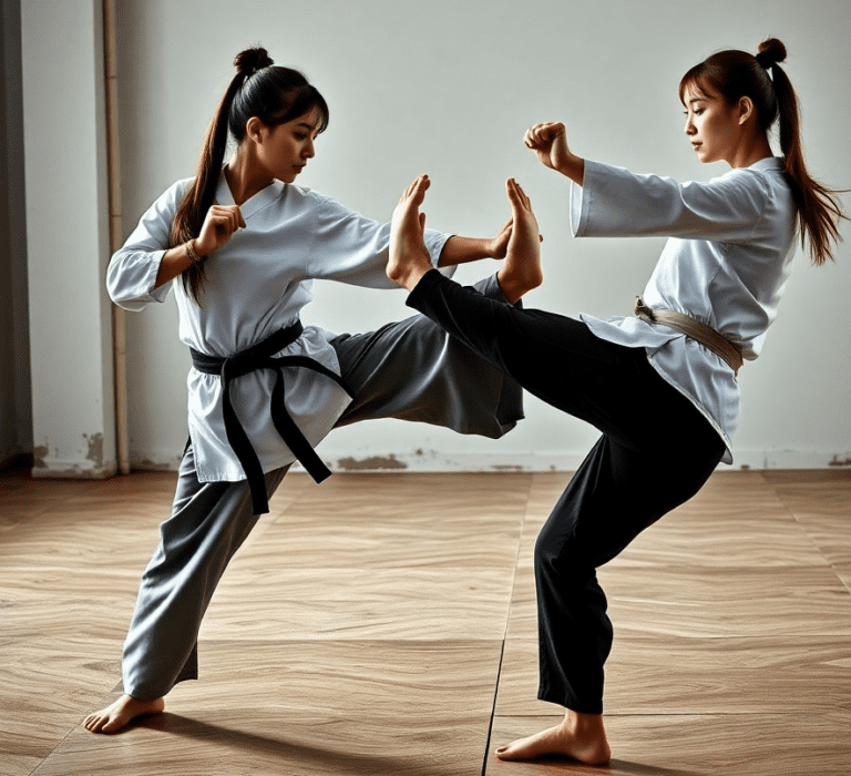 2 women doing martial art.