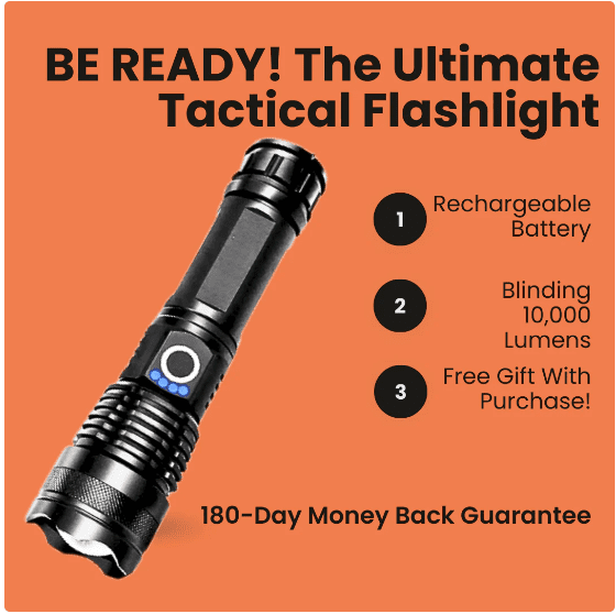 a tactical self defense flashlight listing features