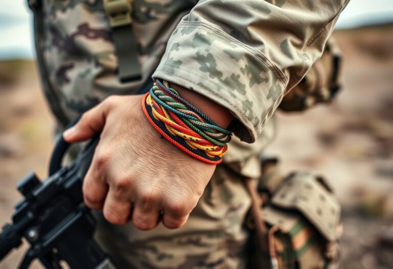 showing a soldiers wrist with several pacacord bracelets