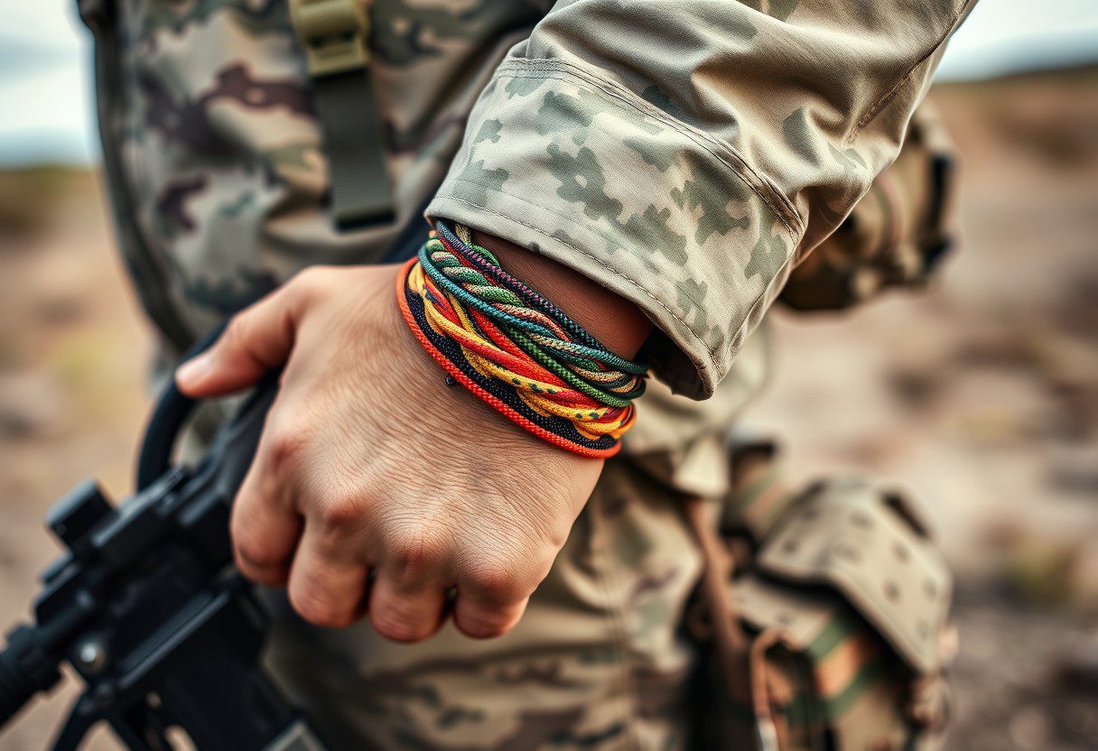showing a soldiers wrist with several pacacord bracelets