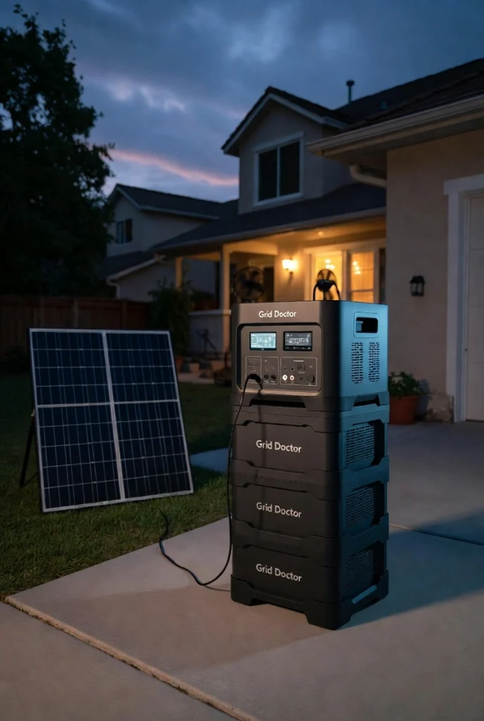 Real-life solar generator setup (home emergency scene)