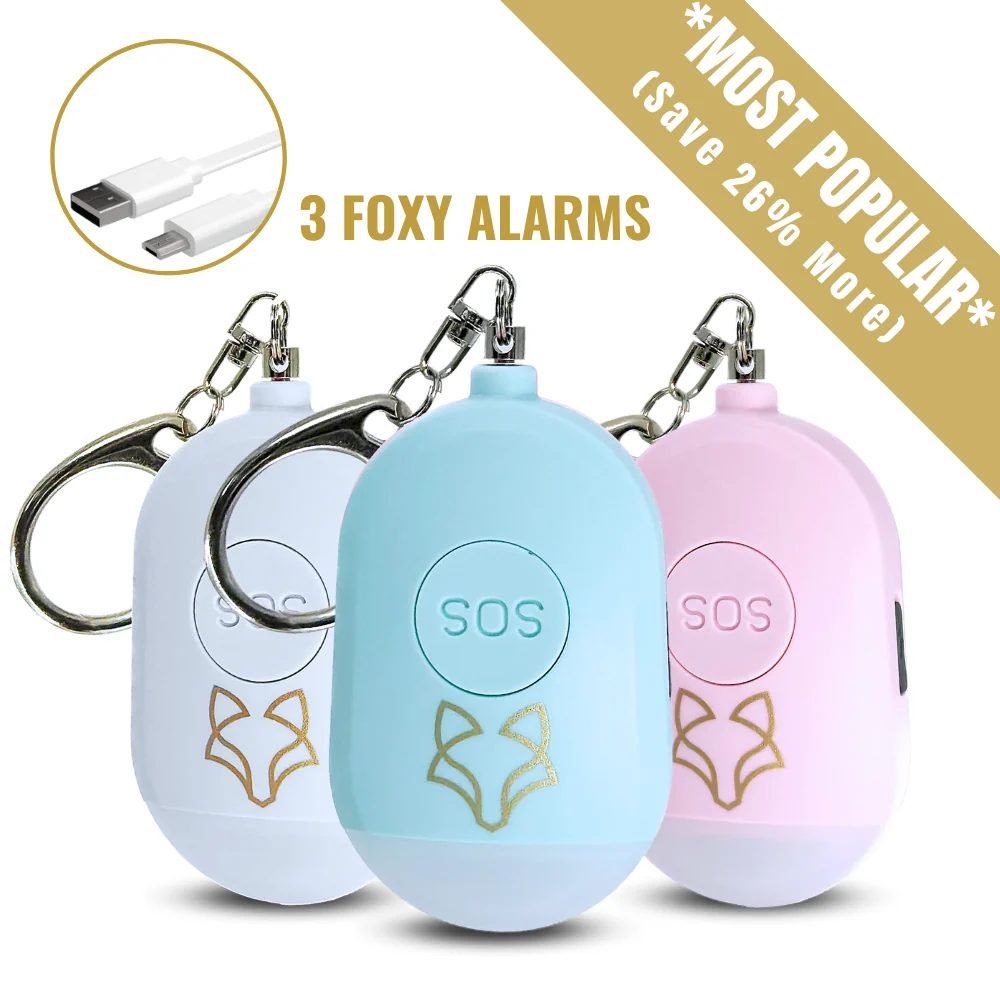 3 foxy alarms, one white, one pink and one in blue.